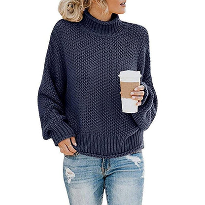 Dame Strikkegenser - Høy Høyhalset - Chunky Strikk - Oversized Passform - Lange Ermer