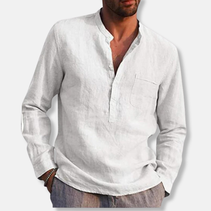Alessio Linen Relaxed Fit Henley Shirt | Long Sleeve Henley Shirt