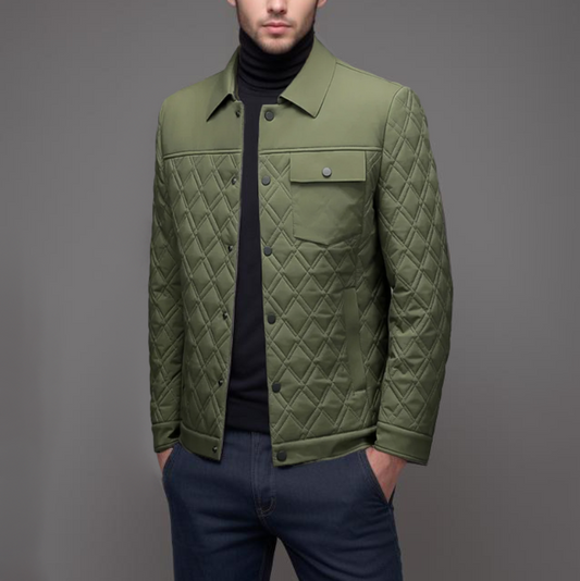 Men's Quilted Jacket - Light Padding - Diamond Pattern - Comfortable and Stylish