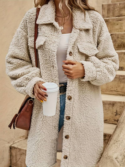 Women's Teddy Coat – Oversized Fit – Soft Faux Fur – Button Closure – Relaxed Style