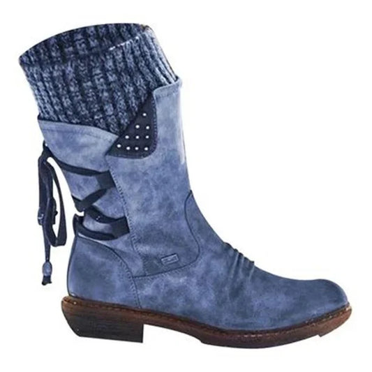 Women's Boots – Standard Fit – Knitted Cuff – Studs – Back Lacing