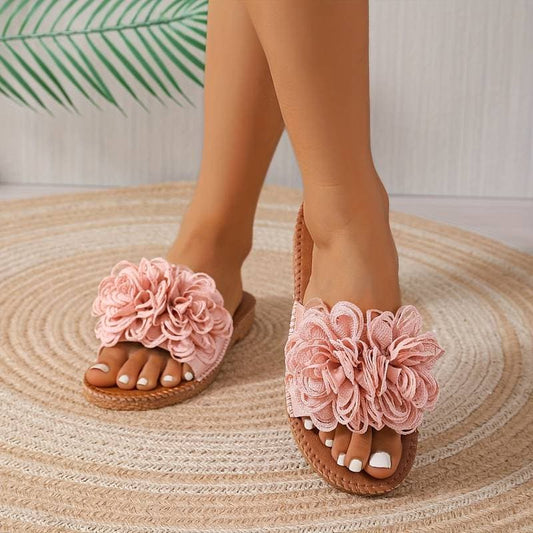 Women's Sandals - Comfortable Flat Sole - Floral Decoration - Casual and Stylish Design