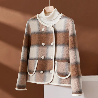 Dame Cardigan - Dobbelspent - Strukturerte Detaljer - Mykt Vevd Stoff - Klassisk Stil