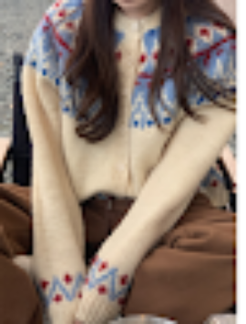 Dame Strikket Cardigan - Fair Isle Mønster - Langermet - Knappestolpe - Myk og Komfortabel