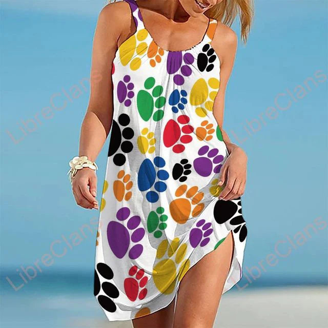 Dress woman – Relaxed fit – Sleeveless – Breathable fabric – Playful print