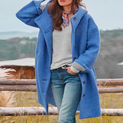 Women's Wool Blend Coat - Oversized Fit - Knee Length - Button Closure
