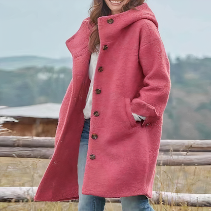 Women's Wool Blend Coat - Oversized Fit - Knee Length - Button Closure