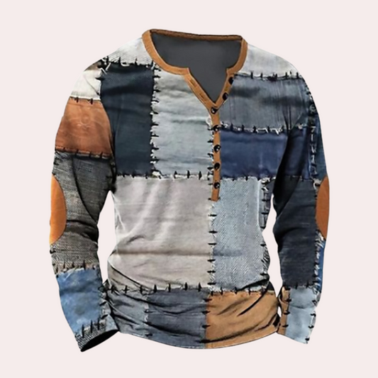 Men's Sweater – Regular Fit – Cotton Blend – Patch Look – Button Neck – Everyday Use
