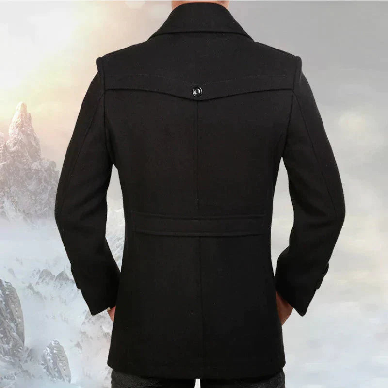 Herre Peacoat - Dobbeltspent Ullblanding - Skreddersydd Passform - Notch Slag