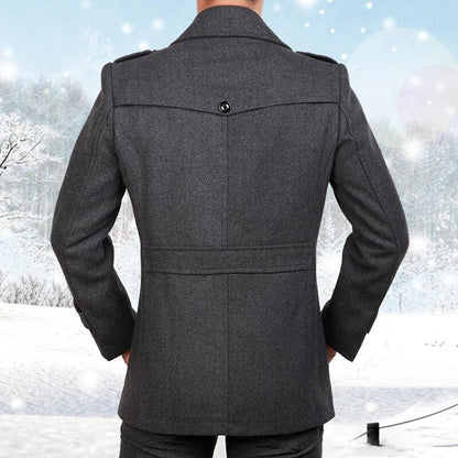 Herre Peacoat - Dobbeltspent Ullblanding - Skreddersydd Passform - Notch Slag