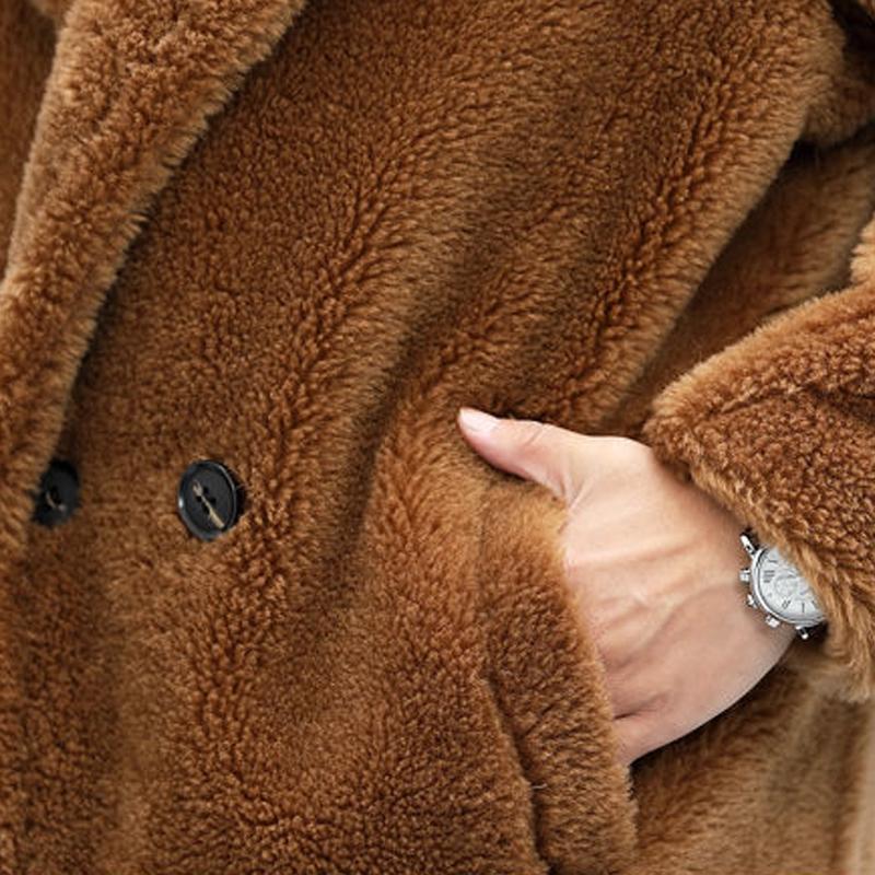 Herre Frakk - Myk Teddy Materiale - Dobbelkneppet - Lang og Varm - Klassisk Snitt