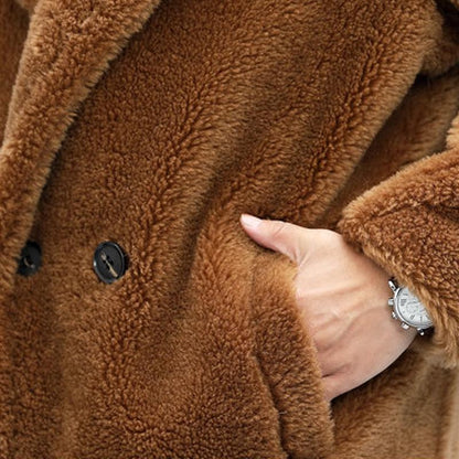 Herre Frakk - Myk Teddy Materiale - Dobbelkneppet - Lang og Varm - Klassisk Snitt