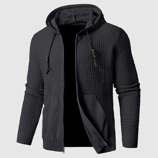 Men's Hoodie – Waffle Knit – Zipper – Regular Fit – Ribbed Edges