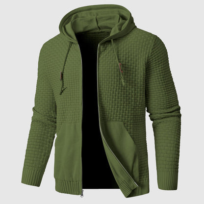 Men's Hoodie – Waffle Knit – Zipper – Regular Fit – Ribbed Edges