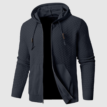 Men's Hoodie – Waffle Knit – Zipper – Regular Fit – Ribbed Edges