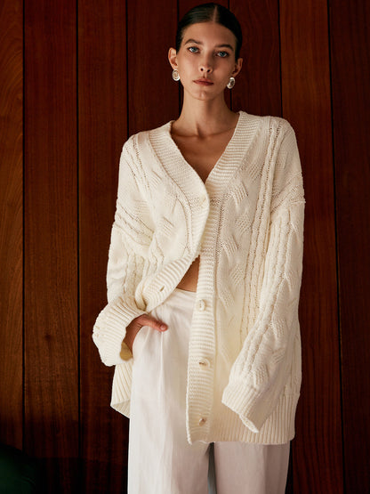 Caterina Oversized Cardigan | Cable Knit V-Neck Cardigan