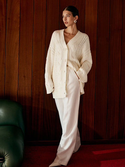 Caterina Oversized Cardigan | Cable Knit V-Neck Cardigan