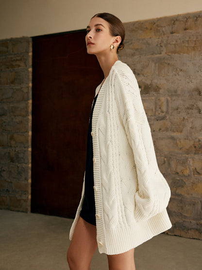 Caterina Oversized Cardigan | Cable Knit V-Neck Cardigan