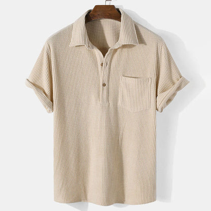 Men's Shirt Polo – Textured Waffle Knit – Chest Pocket – Short Sleeves – Casual Fit