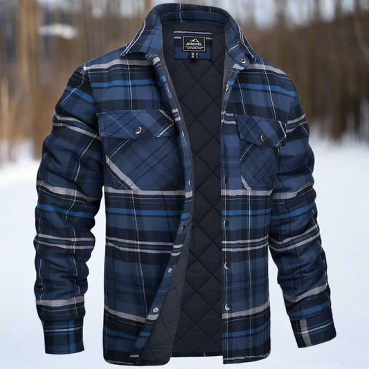 Men's Shirt Jacket – Quilted Flannel – Check Pattern – Snap Buttons – Chest Pockets
