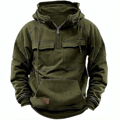Men's Hoodie – Relaxed Fit – Half Zipper – Cotton Blend – Chest Pockets