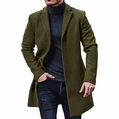 Men's Coat – Wool Blend – Tailored Fit – Knee Length – Notch Lapel – Smart Casual