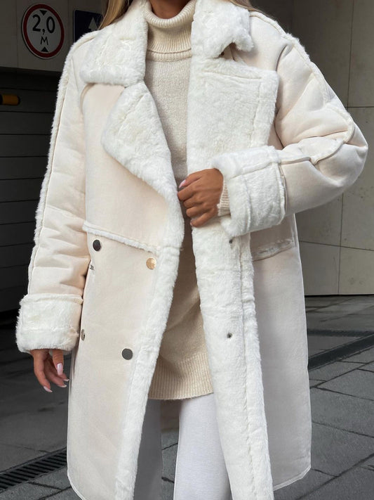 Women's Coat – Oversized Fit – Faux Fur – Double-Breasted – Knee-Length