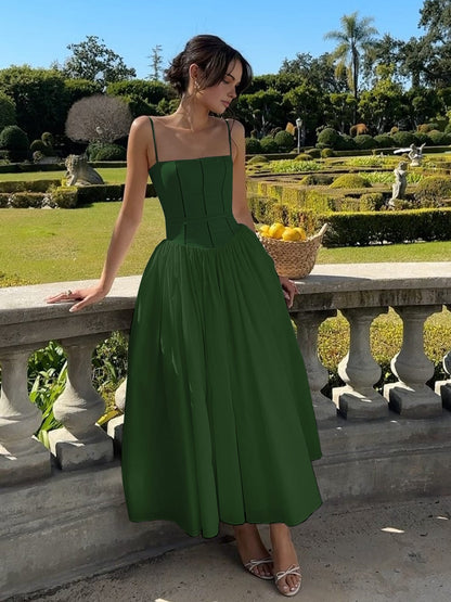 Dress for Women – A-line Cut – Spaghetti Straps – Tight Bodice in Satin Look