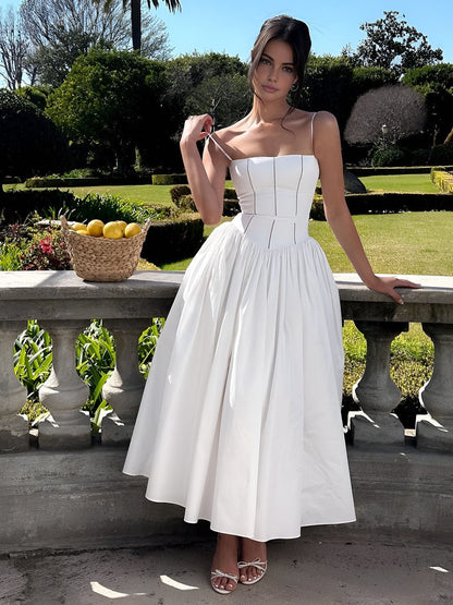 Dress for Women – A-line Cut – Spaghetti Straps – Tight Bodice in Satin Look