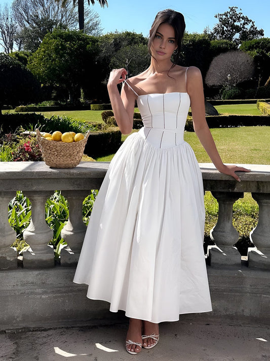 Dress for Women – A-line Cut – Spaghetti Straps – Tight Bodice in Satin Look