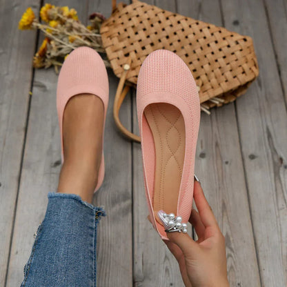 Women's Ballet Flats – Knitted Upper – Breathable and Flexible – Cushioned Sole