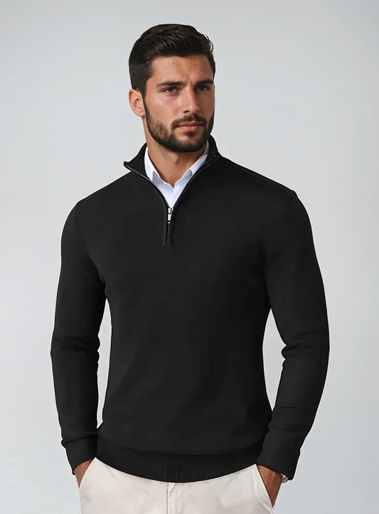 Men's Sweater with Zipper Collar – Cotton Blend – Regular Fit – Ribbed Edges