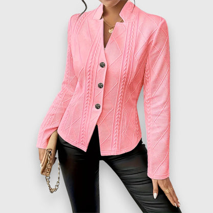 Women's Blazer Jacket – Structured Fit – Soft Knit – Textured – Hip Length – Buttons