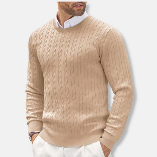 Men's Sweater – Slim Fit – Fine Knit – Round Neck – Cable Knit Structure