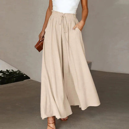 Women's Maxi Skirt - A-line Fit - Elastic Waist with Drawstring - With Pockets