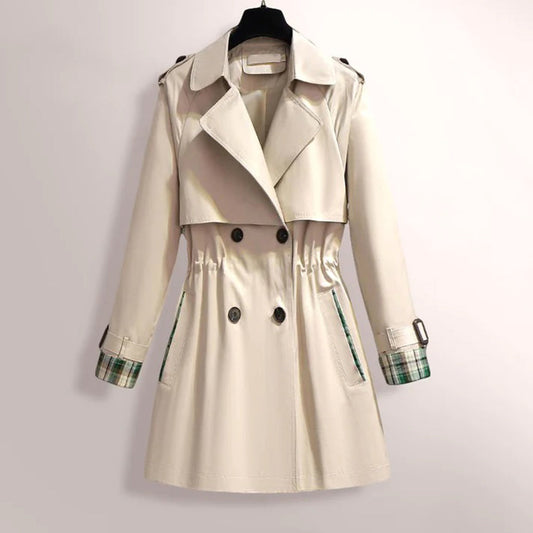 Women's Trench Coat – Tailored Fit – Double-Breasted – Belt and Check Lining