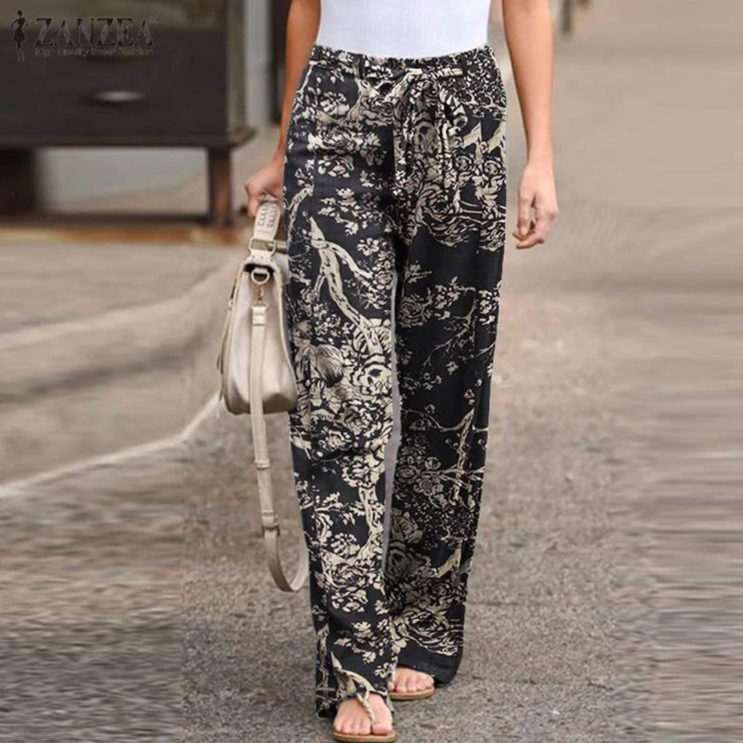Women's Pants – Relaxed Fit – Drawstring Waist – Lightweight Cotton – Floral Print
