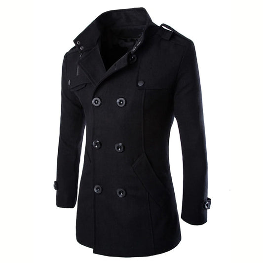 Men's Jacket – Wool – Tailored Fit – Double-Breasted – High Collar – Epaulettes
