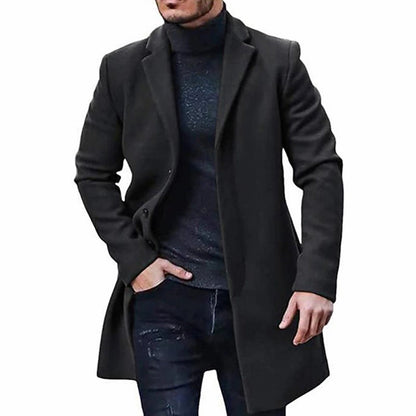 Men's Coat – Wool Blend – Tailored Fit – Knee Length – Notch Lapel – Smart Casual