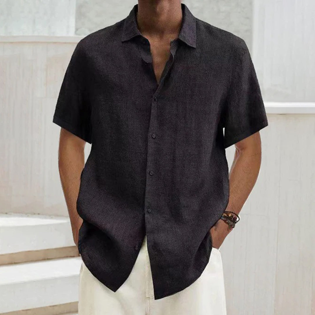 Men's Shirt – Short Sleeve Linen Blend – Regular Fit – Classic Collar – Button Closure