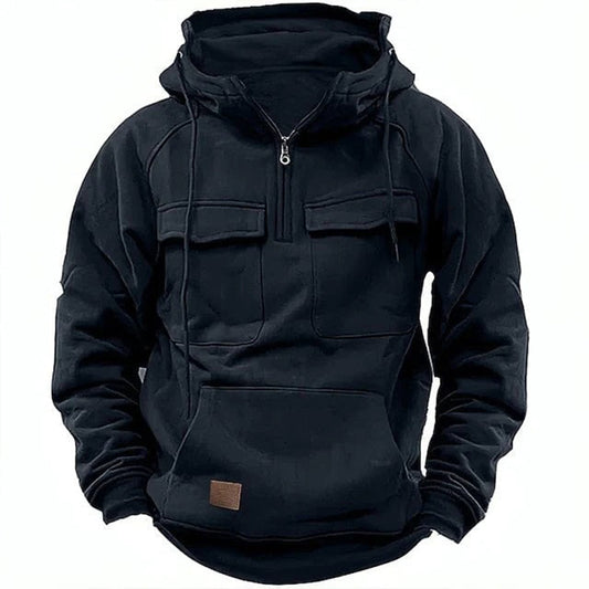 Men's Hoodie – Relaxed Fit – Half Zipper – Cotton Blend – Chest Pockets