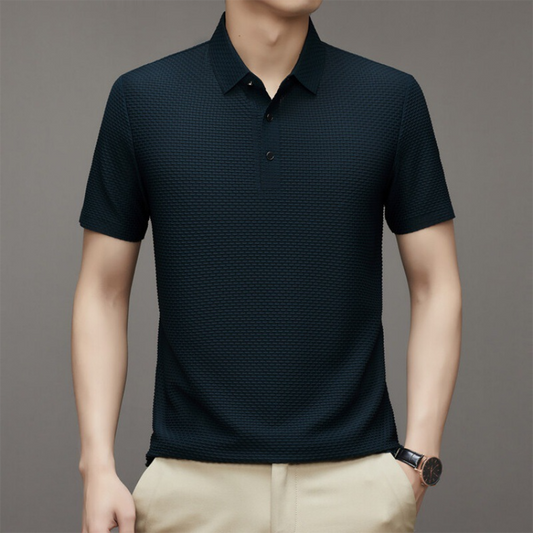 Men's Polo – Textured Fabric – Short Sleeve – Classic Collar – Comfortable Fit