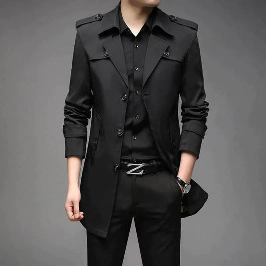 Men's Trench Coat - Classic Cut - Medium Length - Double-Breasted - Adjustable Cuffs