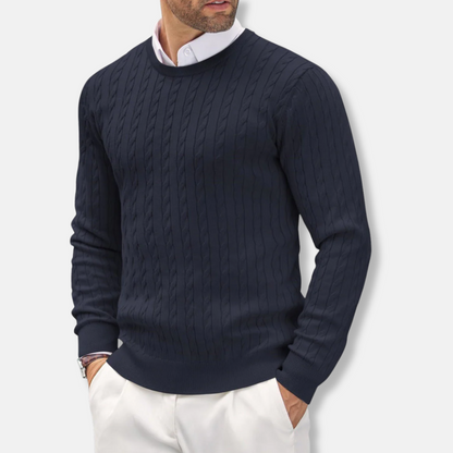 Men's Sweater – Slim Fit – Fine Knit – Round Neck – Cable Knit Structure