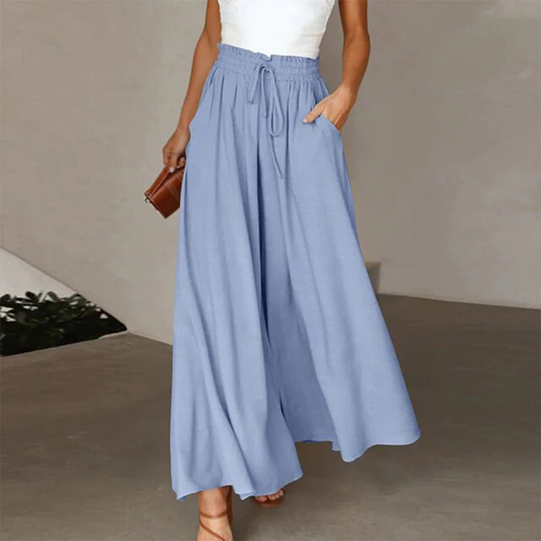 Women's Maxi Skirt - A-line Fit - Elastic Waist with Drawstring - With Pockets
