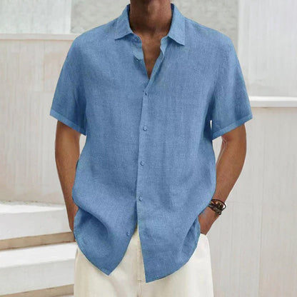 Men's Shirt – Short Sleeve Linen Blend – Regular Fit – Classic Collar – Button Closure