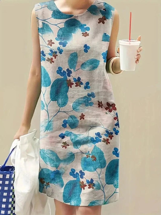 Women's Dress - Sleeveless with Floral Print - Light and Comfortable - Relaxed Fit