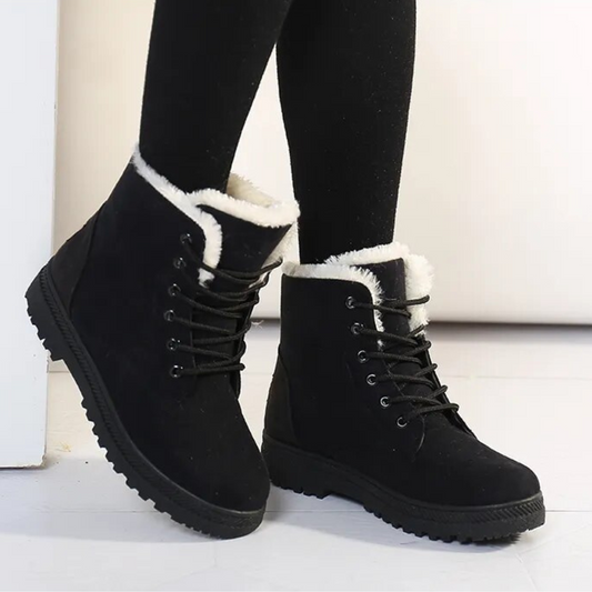 Dame Snørestøvler – Semsket Look – Fuskepelsfôr – Komfortabel Flat Såle