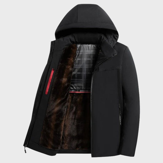 Men's Jacket – Waterproof – Fur Lined – Hood – Zipper Closure – Relaxed Fit