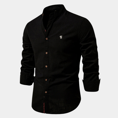 Men's Shirt – Slim Fit – Breathable Fabric – Stand Collar – Buttons with Contrast Details